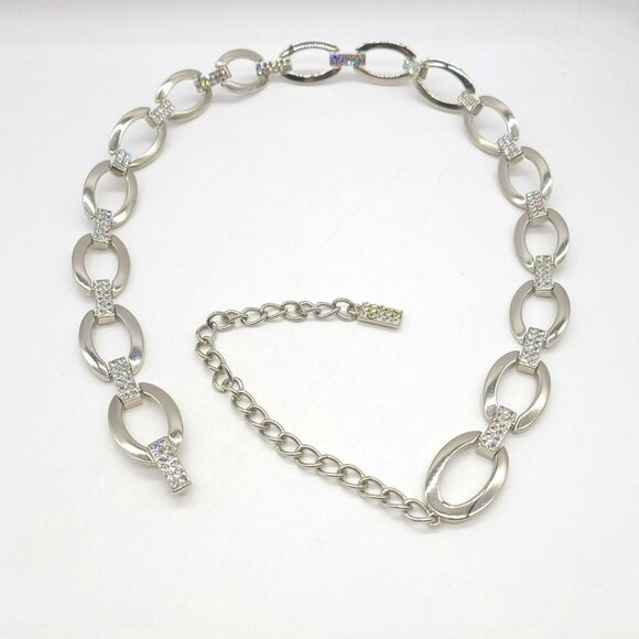 Women\'s Silver Chain Belt Crystal Rhinestone Oval Links Adjustable main image 6